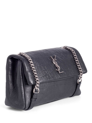 Yves Saint Laurent Crocodile Embossed LeatherWest Hollywood Bag Black-designer resale