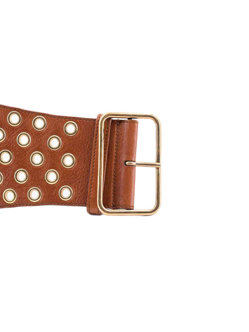 Yves Saint Laurent Leather Grommet Wide Corset Belt Brown-designer resale