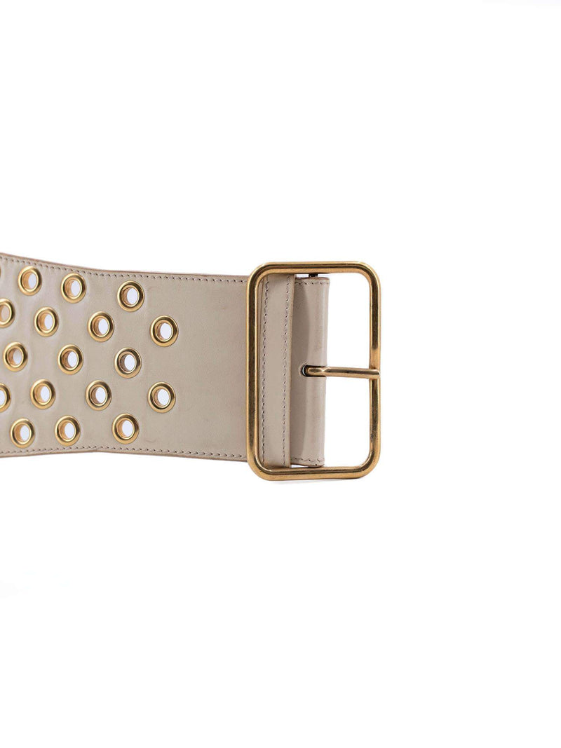 Yves Saint Laurent Leather Grommet Wide Corset Belt Ivory-designer resale