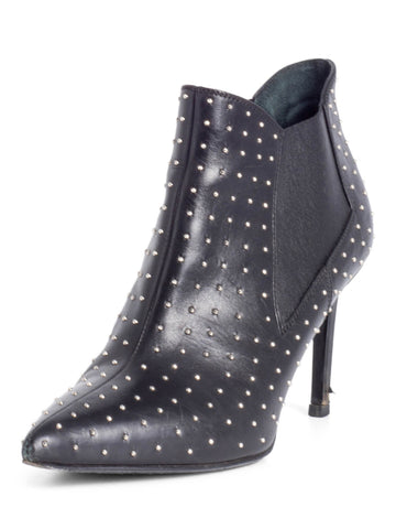 Yves Saint Laurent Leather Studded Booties Black Silver-designer resale