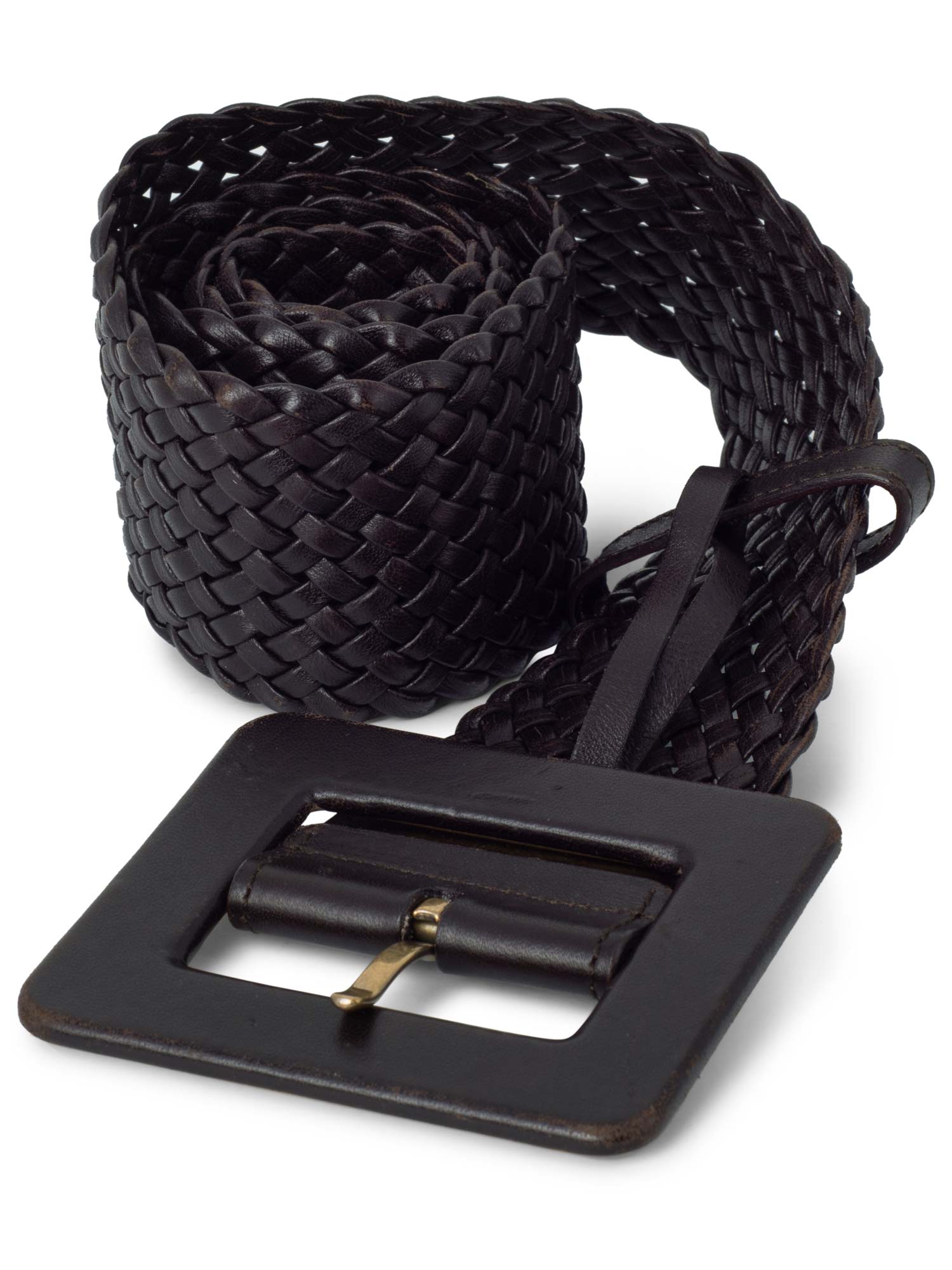 Yves Saint Laurent Leather Woven Large Buckle Belt Brown-designer resale