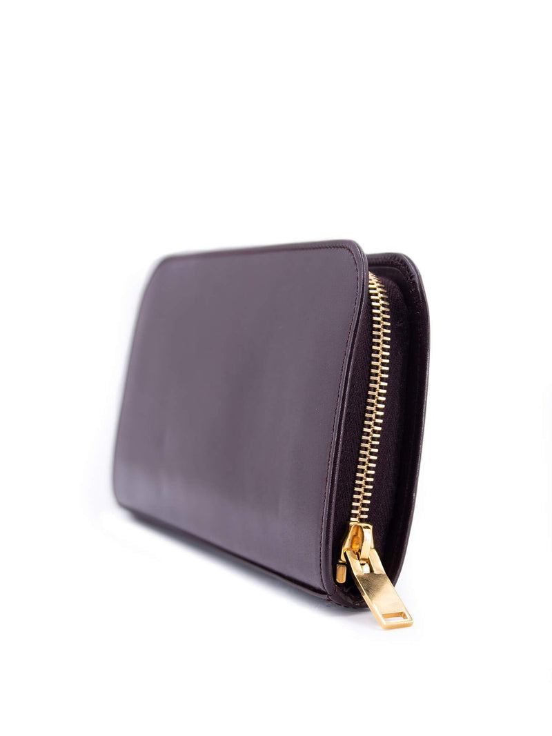 Yves Saint Laurent Leather Zip Around Wallet Burgundy-designer resale