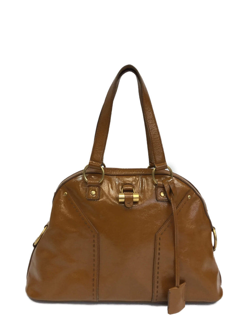 Yves Saint Laurent Patent Leather Muse Tote Brown-designer resale