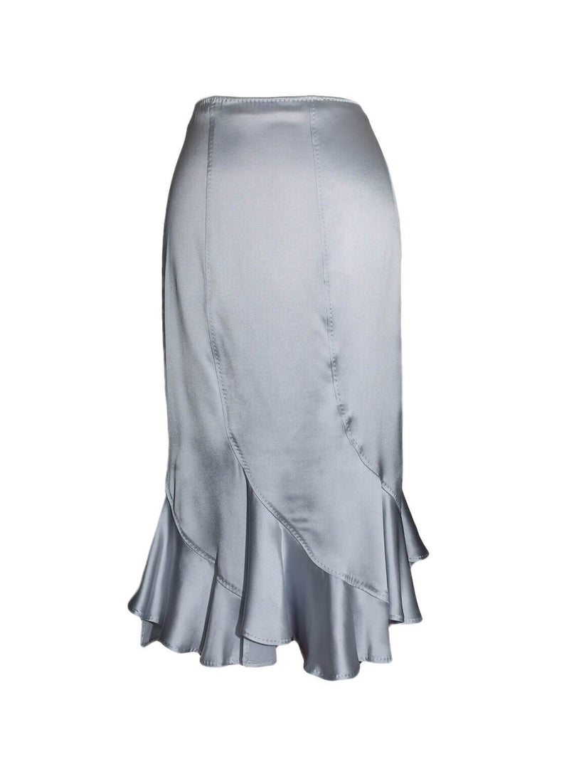 Yves Saint Laurent Silk A Line Ruffled Skirt Blue-designer resale
