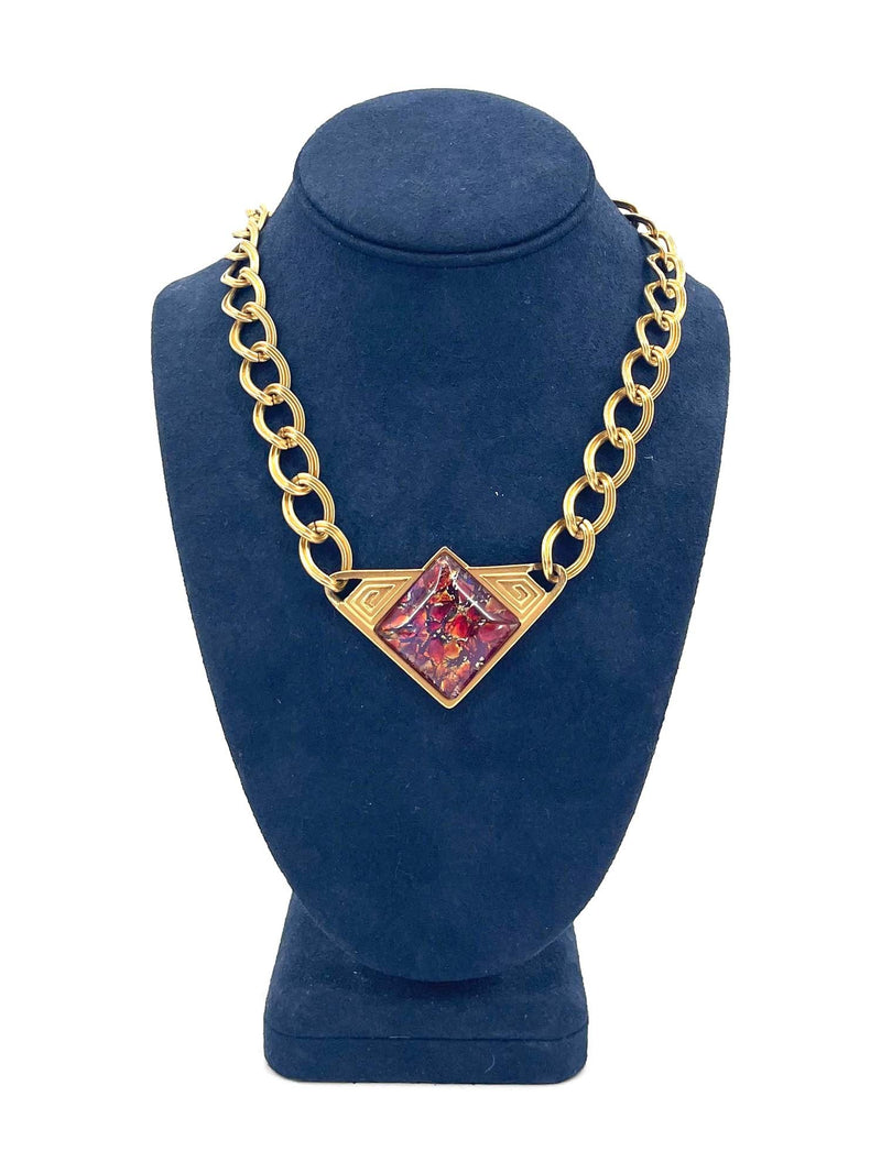 Yves Saint Laurent Vintage Art Deco Enamel Choker Necklace Gold-designer resale