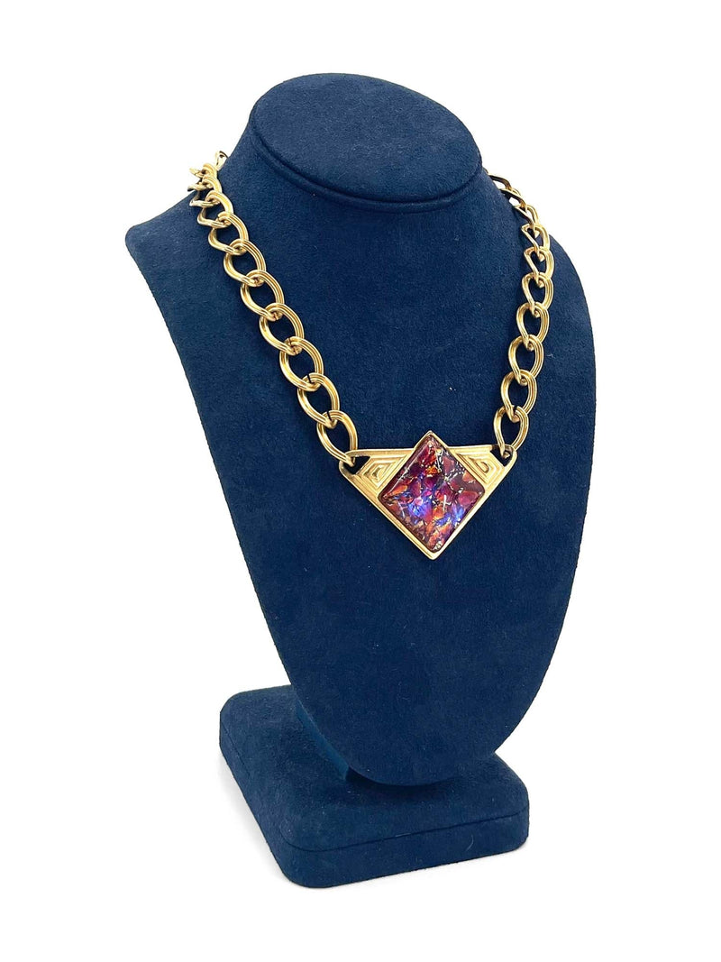 Yves Saint Laurent Vintage Art Deco Enamel Choker Necklace Gold-designer resale