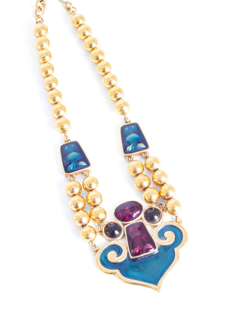 Yves Saint Laurent Vintage Poured Glass Necklace Gold-designer resale