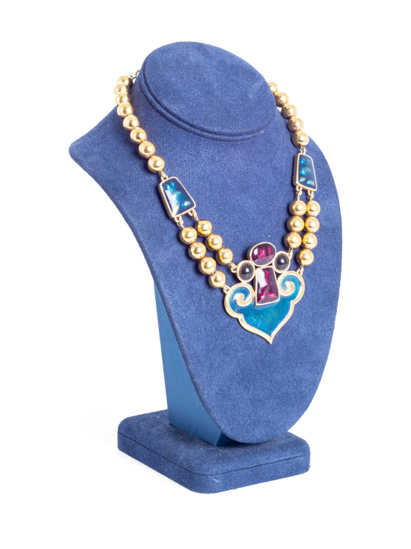 Yves Saint Laurent Vintage Poured Glass Necklace Gold-designer resale