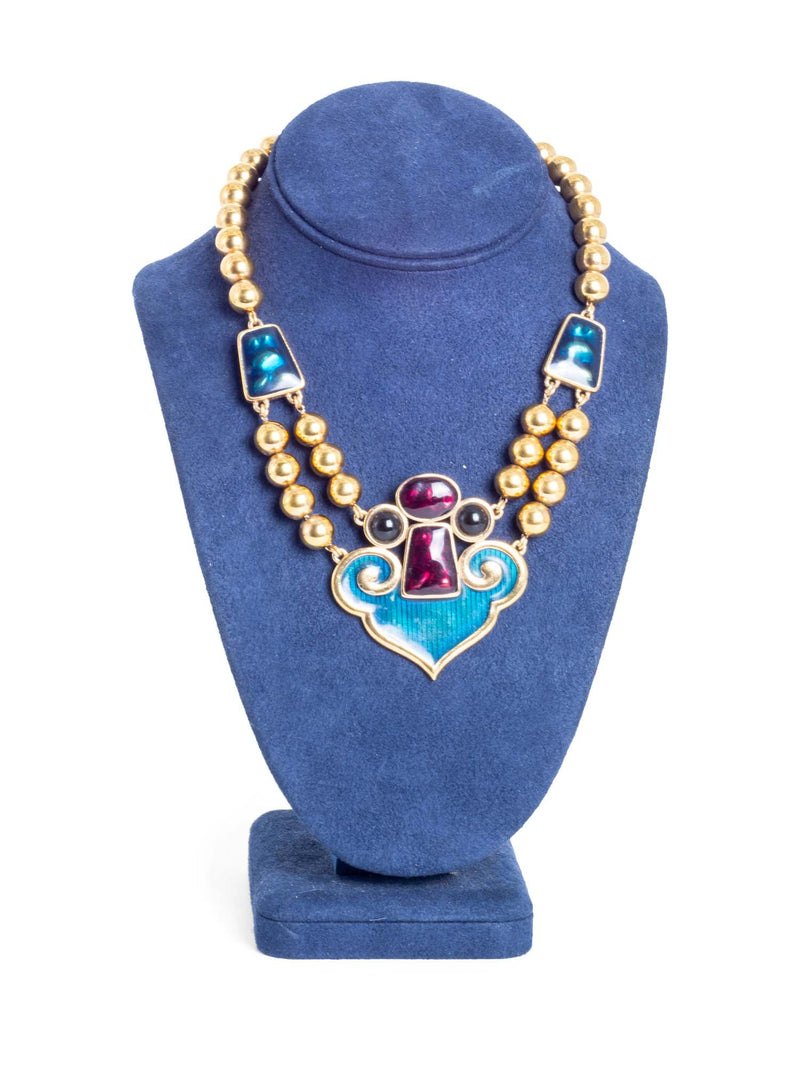 Yves Saint Laurent Vintage Poured Glass Necklace Gold-designer resale