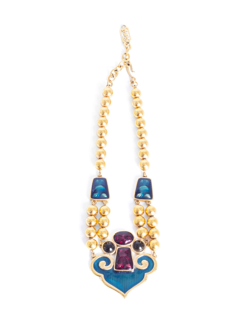 Yves Saint Laurent Vintage Poured Glass Necklace Gold-designer resale