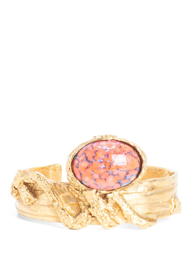 Yves Saint Laurent Vintage Wide Stone Cuff Gold-designer resale