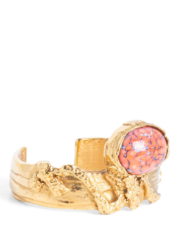 Yves Saint Laurent Vintage Wide Stone Cuff Gold-designer resale