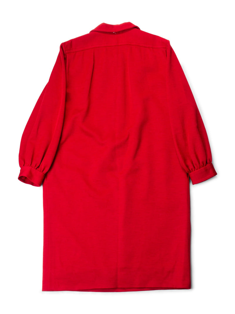 Yves Saint Laurent Vintage Wool Long Sleeve Dress Red-designer resale