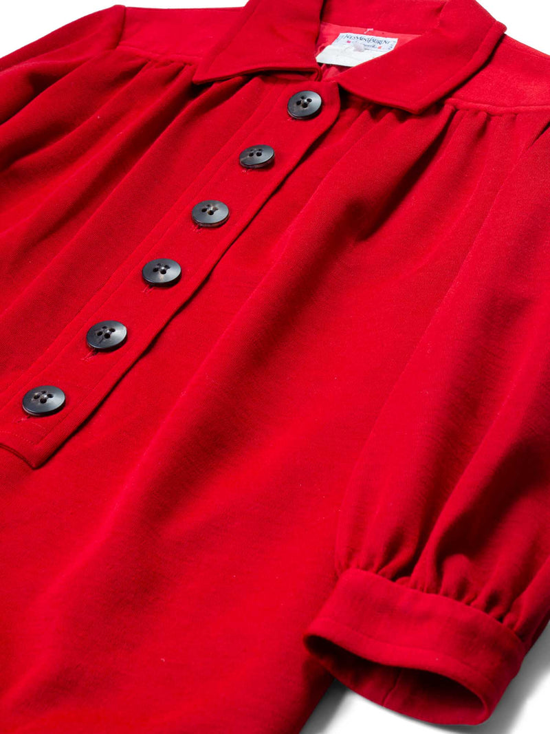 Yves Saint Laurent Vintage Wool Long Sleeve Dress Red-designer resale