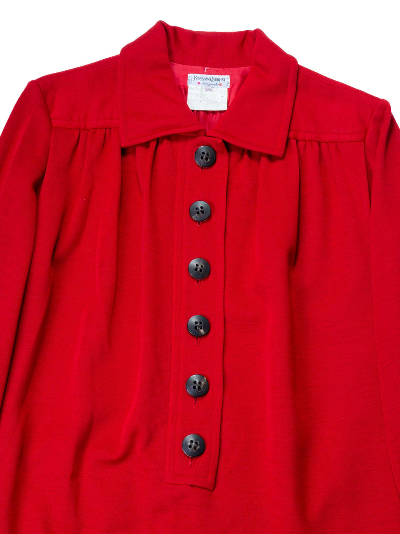 Yves Saint Laurent Vintage Wool Long Sleeve Dress Red-designer resale