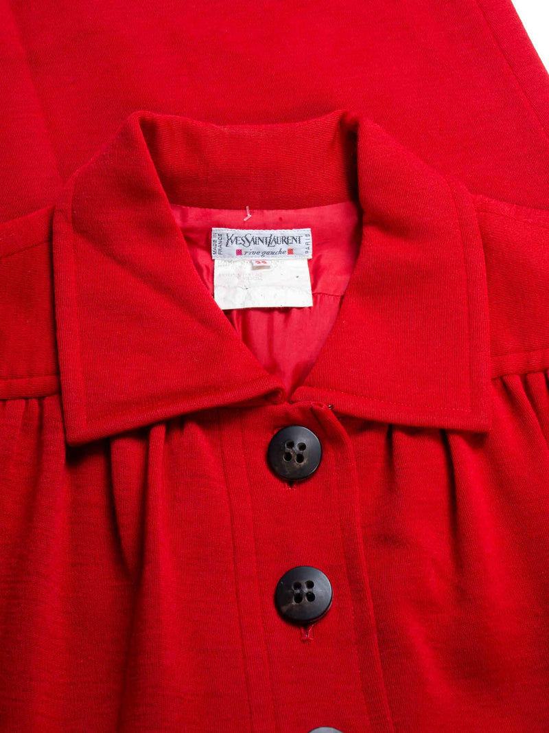 Yves Saint Laurent Vintage Wool Long Sleeve Dress Red-designer resale
