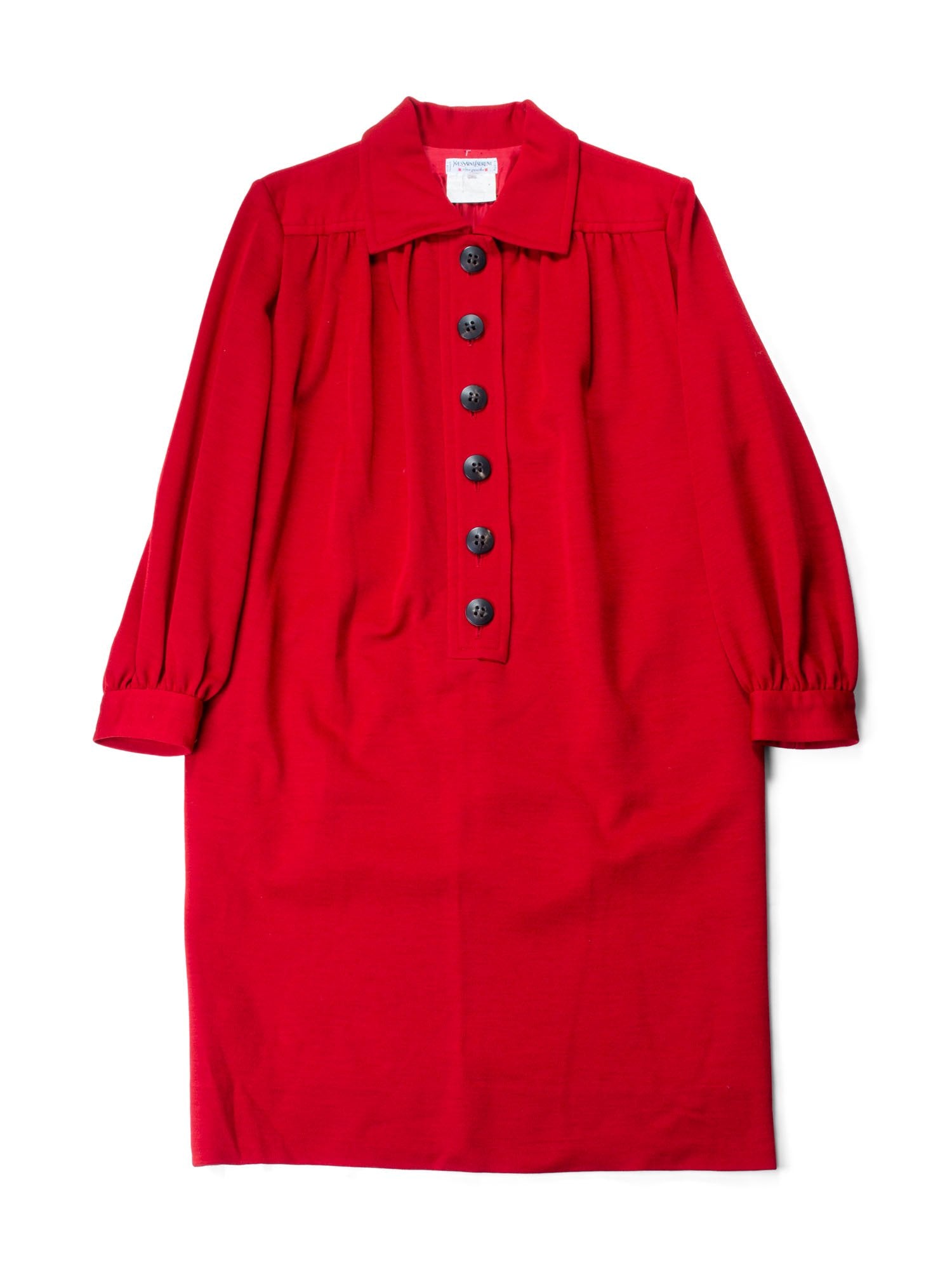 Yves Saint Laurent Vintage Wool Long Sleeve Dress Red-designer resale