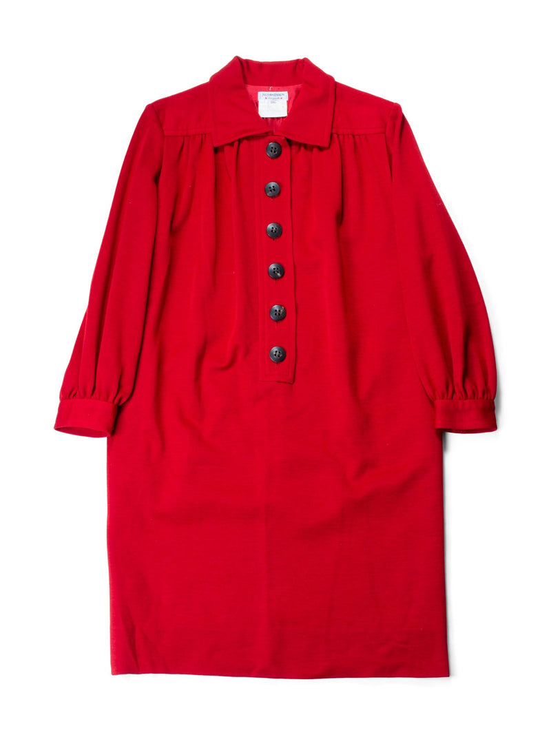 Yves Saint Laurent Vintage Wool Long Sleeve Dress Red-designer resale