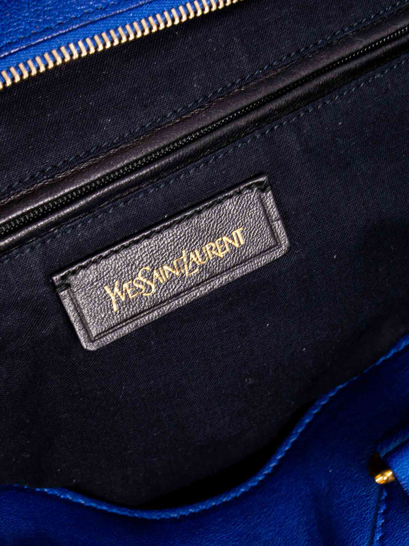 Yves Saint Laurent Y Logo Leather Shoulder Bag Royal Blue-designer resale