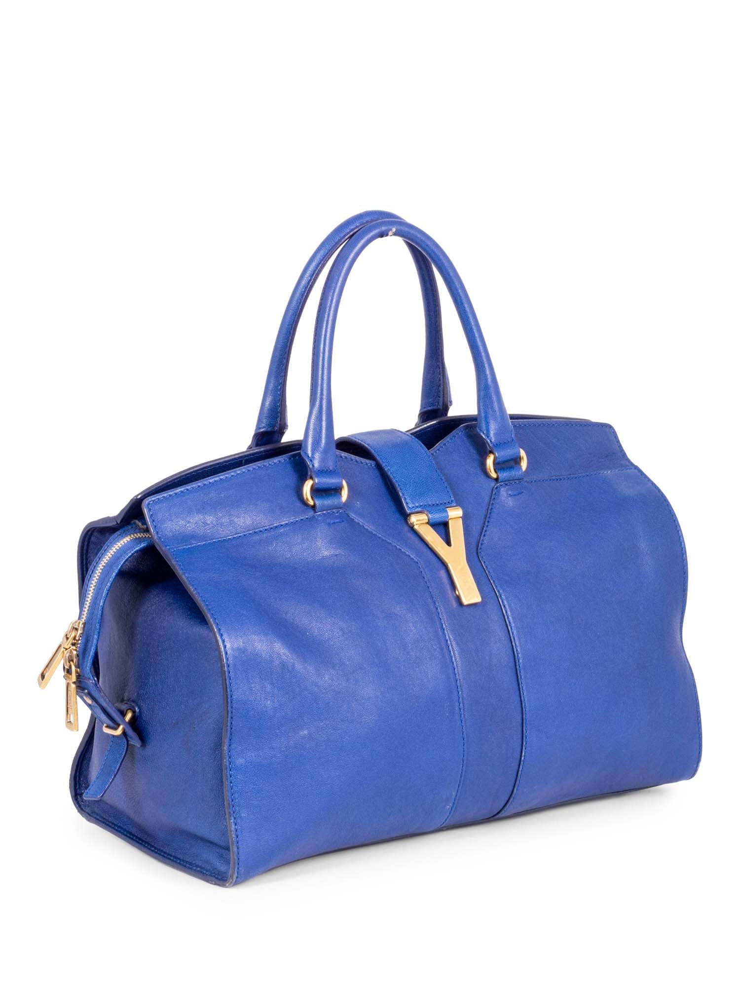 Yves Saint Laurent Y Logo Leather Shoulder Bag Royal Blue-designer resale