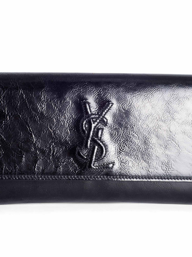 Yves Saint Laurent YSL Logo Patent Leather Flap Clutch Black-designer resale