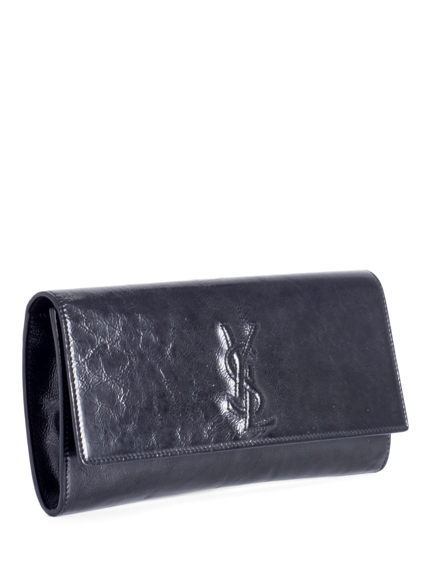 Yves Saint Laurent YSL Logo Patent Leather Flap Clutch Black-designer resale