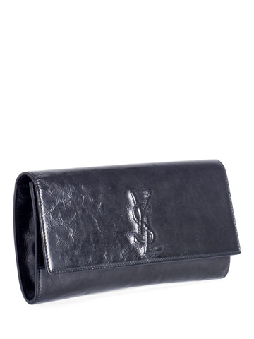 Yves Saint Laurent YSL Logo Patent Leather Flap Clutch Black-designer resale