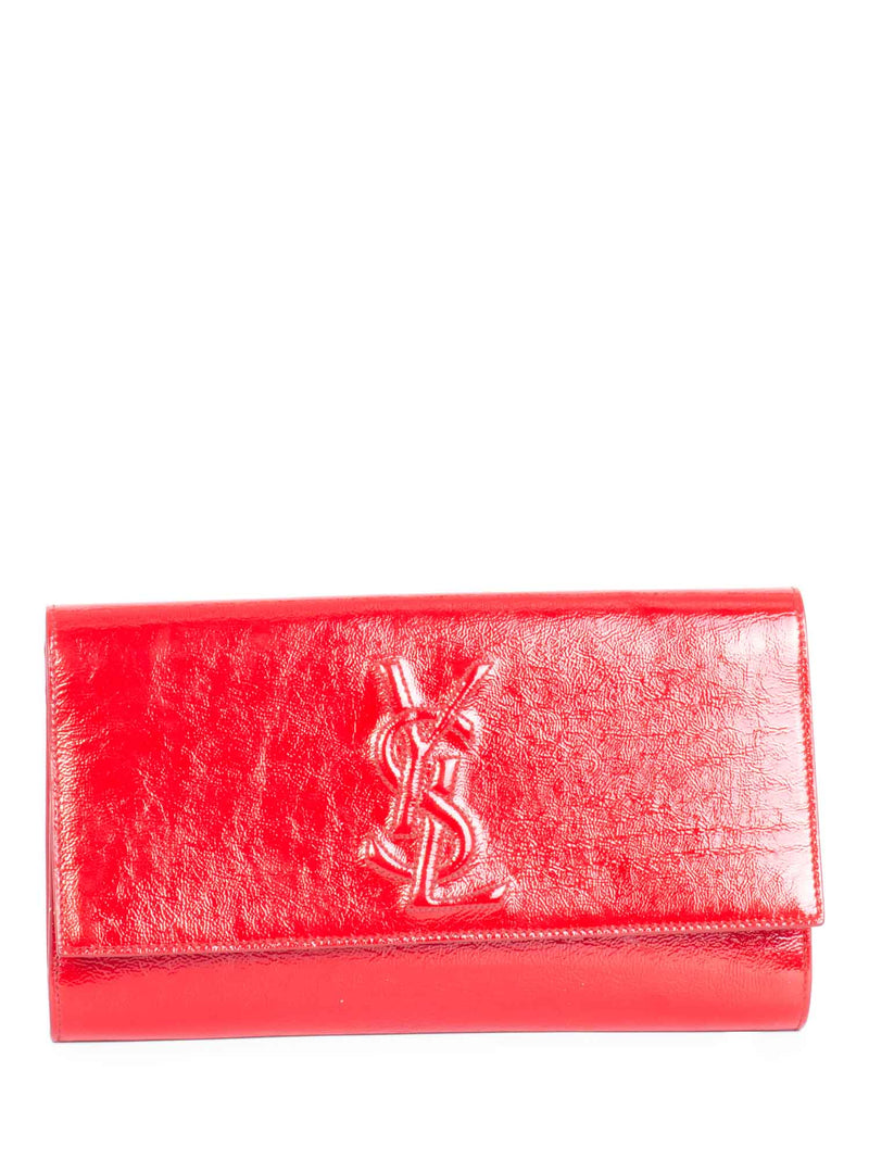 Yves Saint Laurent YSL Logo Patent Leather Large Flap Clutch Red