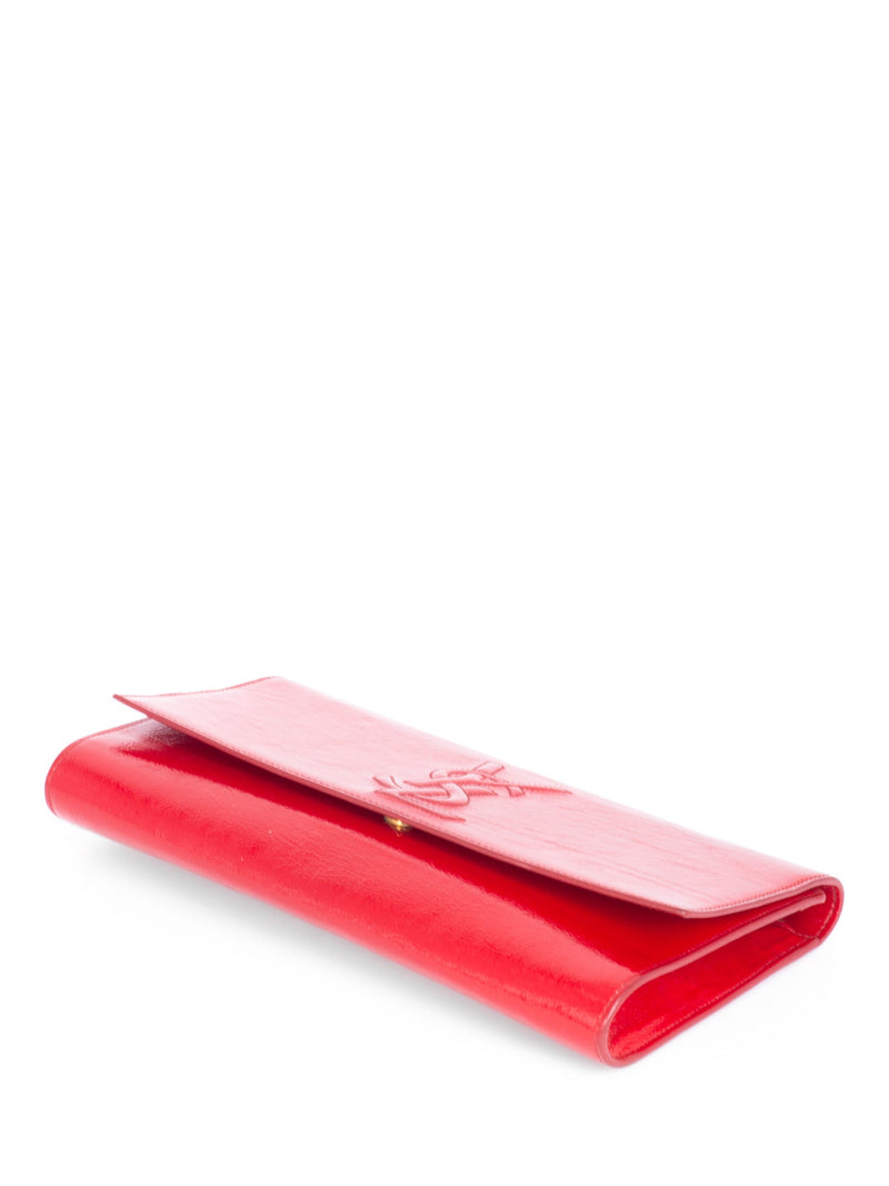 Yves Saint Laurent YSL Logo Patent Leather Large Flap Clutch Red-designer resale