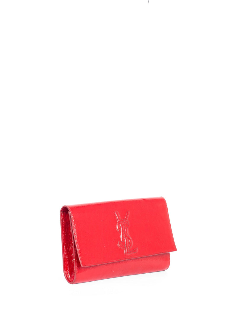 Yves Saint Laurent YSL Logo Patent Leather Large Flap Clutch Red-designer resale