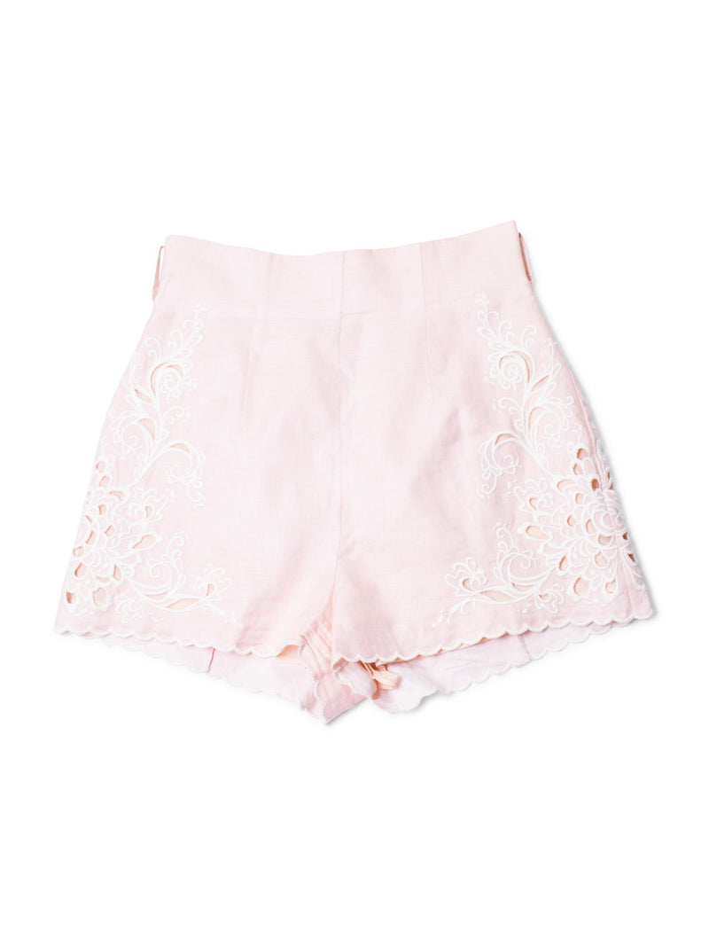 Zimmermann Linen High Waisted Embroidered Shorts Pink-designer resale