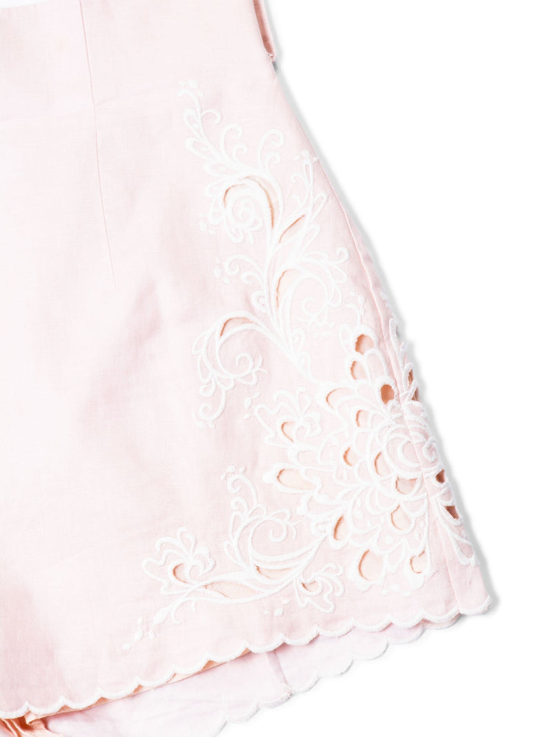 Zimmermann Linen High Waisted Embroidered Shorts Pink-designer resale