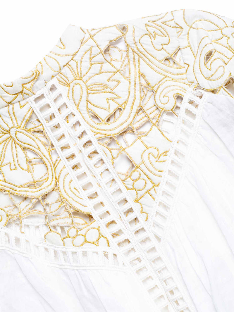 Zimmermann Ramie Cotton Flowy Top White Gold-designer resale