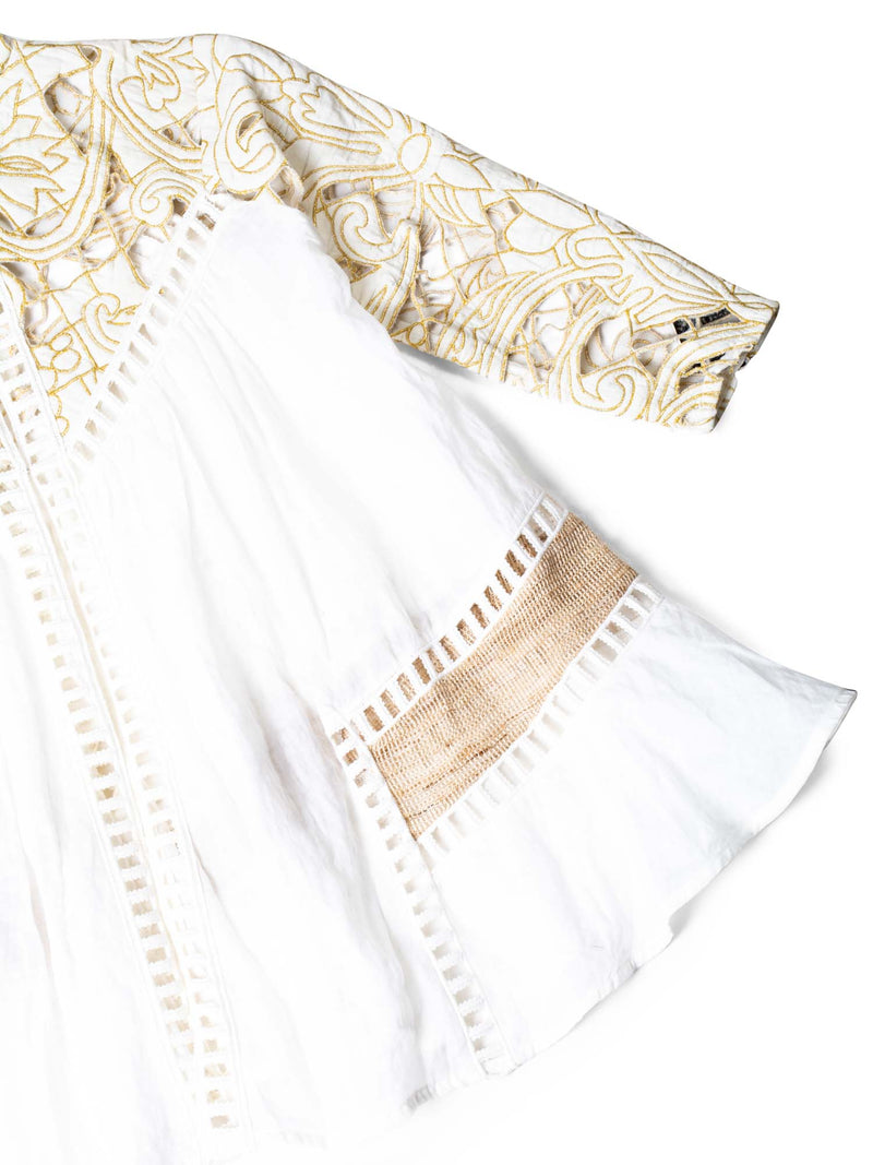 Zimmermann Ramie Cotton Flowy Top White Gold-designer resale
