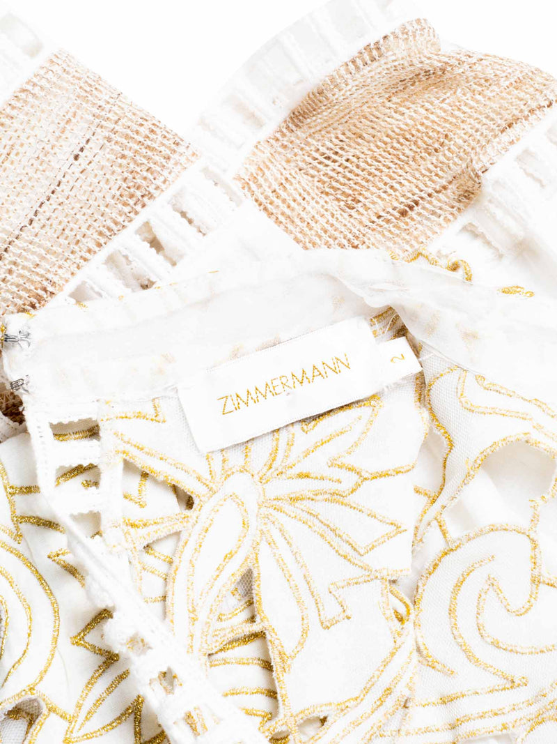 Zimmermann Ramie Cotton Flowy Top White Gold-designer resale
