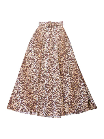 Zimmermann Silk Belted Leopard Print Maxi Skirt Brown-designer resale